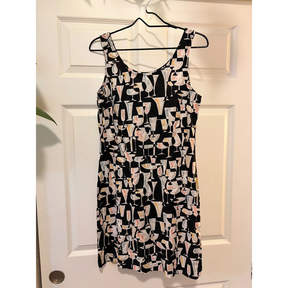 Vintage Weekend Traffic Cocktail Glass Print Rayon Shift Dress Womens Medium M